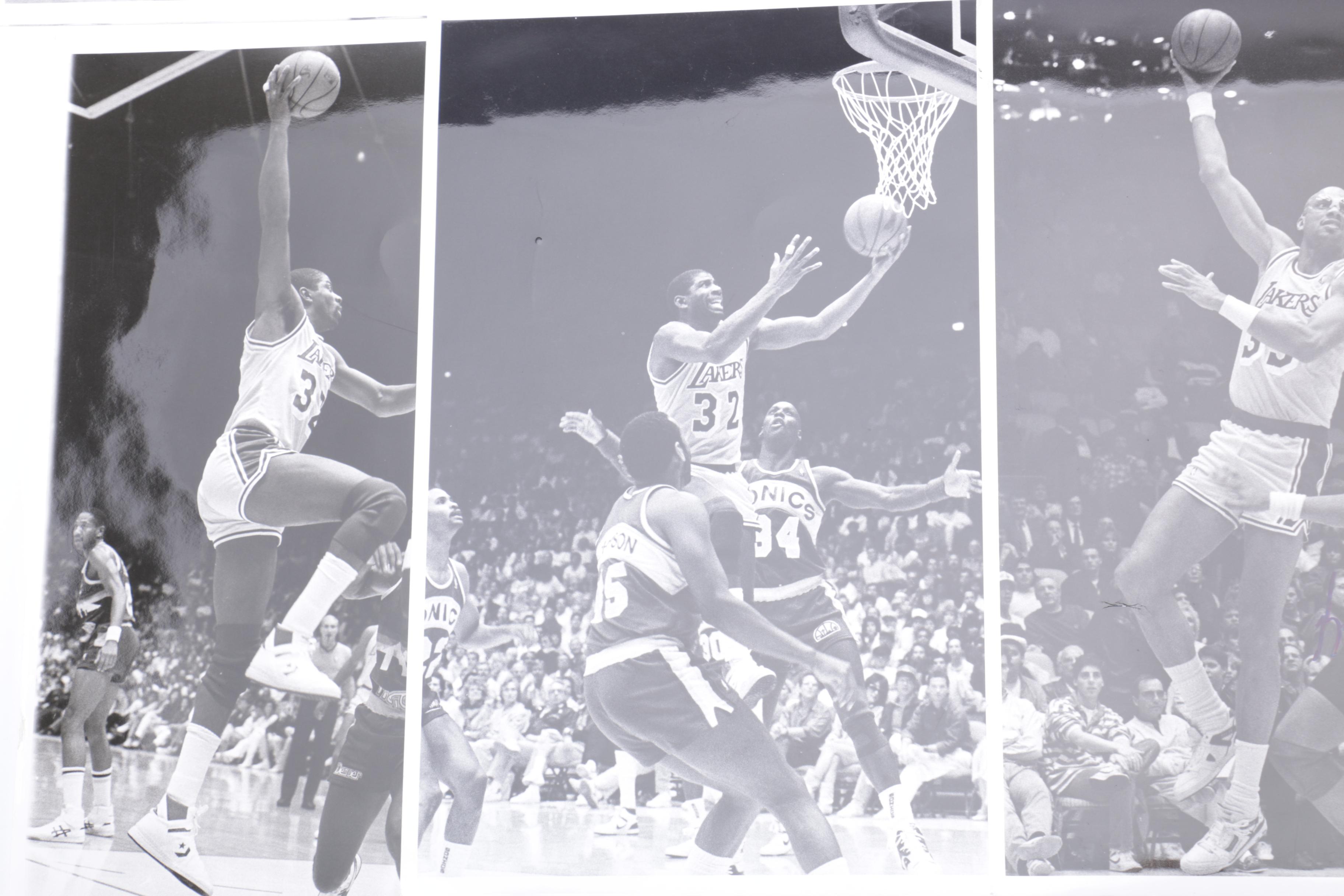 Kareem Abdul-Jabbar and Magic Johnson Los Angeles Lakers Game Photographs