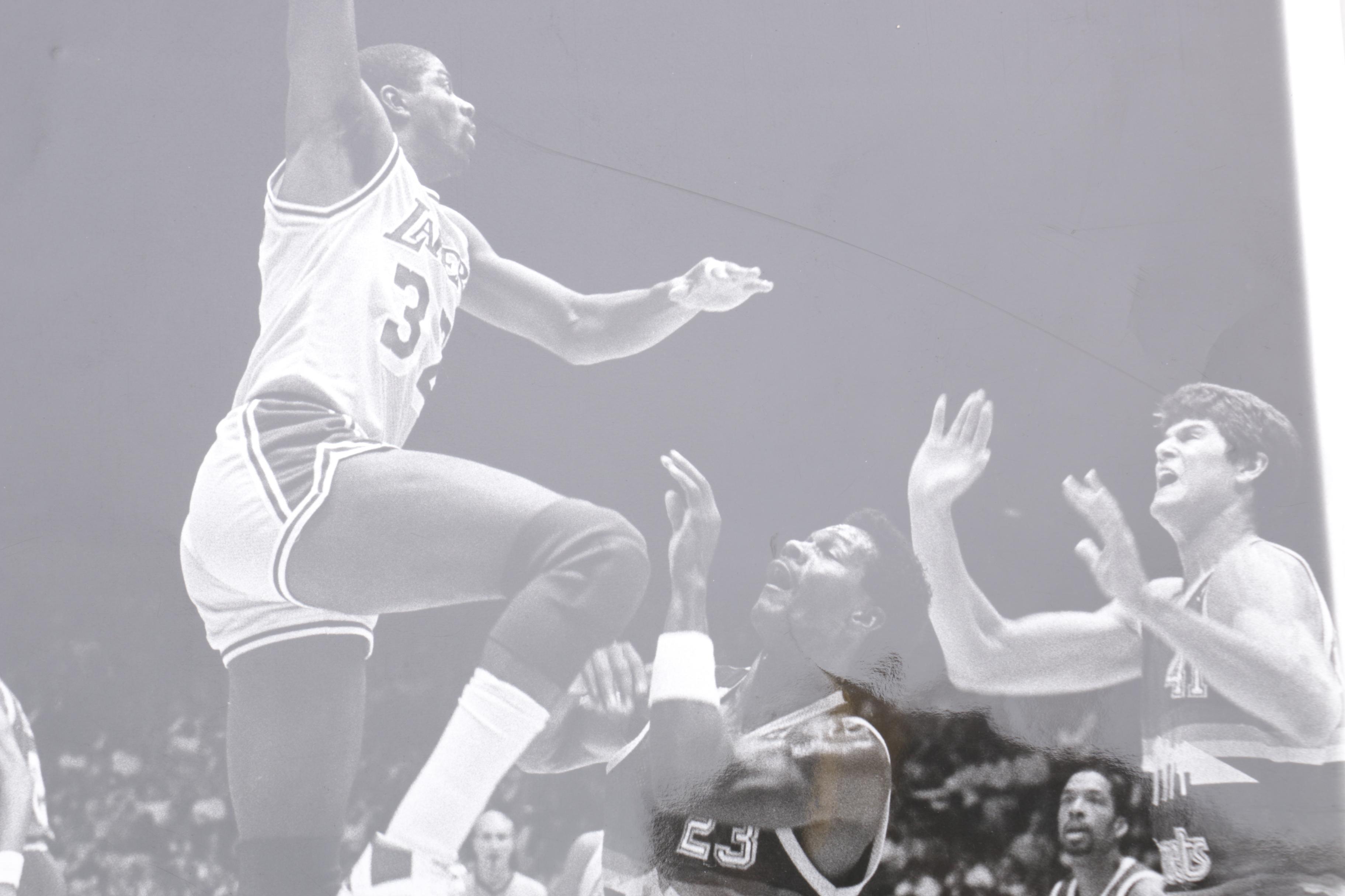 Kareem Abdul-Jabbar and Magic Johnson Los Angeles Lakers Game Photographs