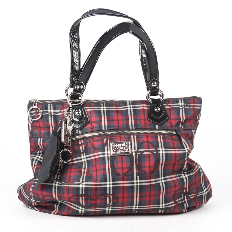 Coach Poppy Signature Sateen Tartan Glam Tote