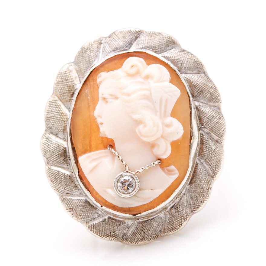 14K White Gold Vintage Habille Cameo Ring