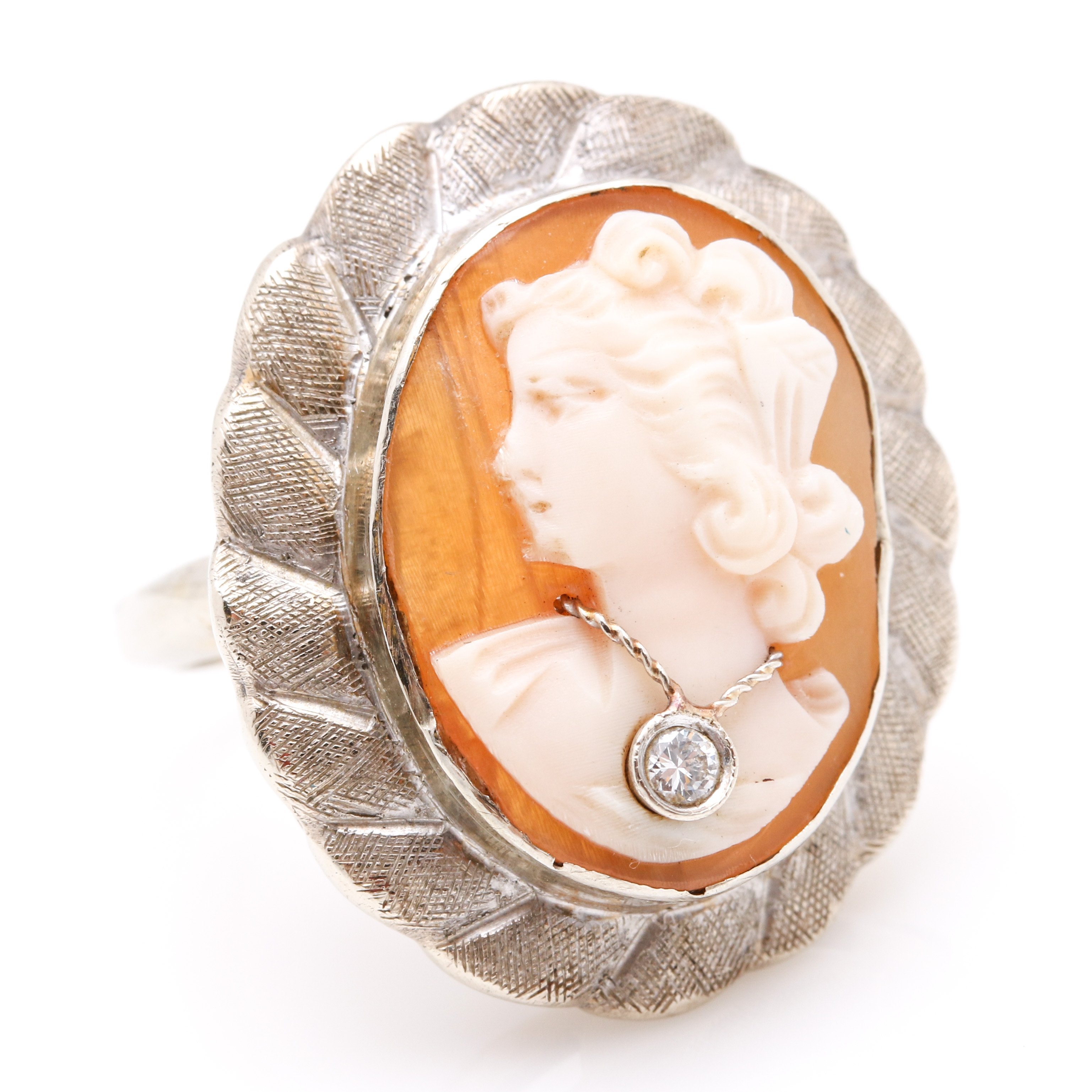 14K White Gold Vintage Habille Cameo Ring