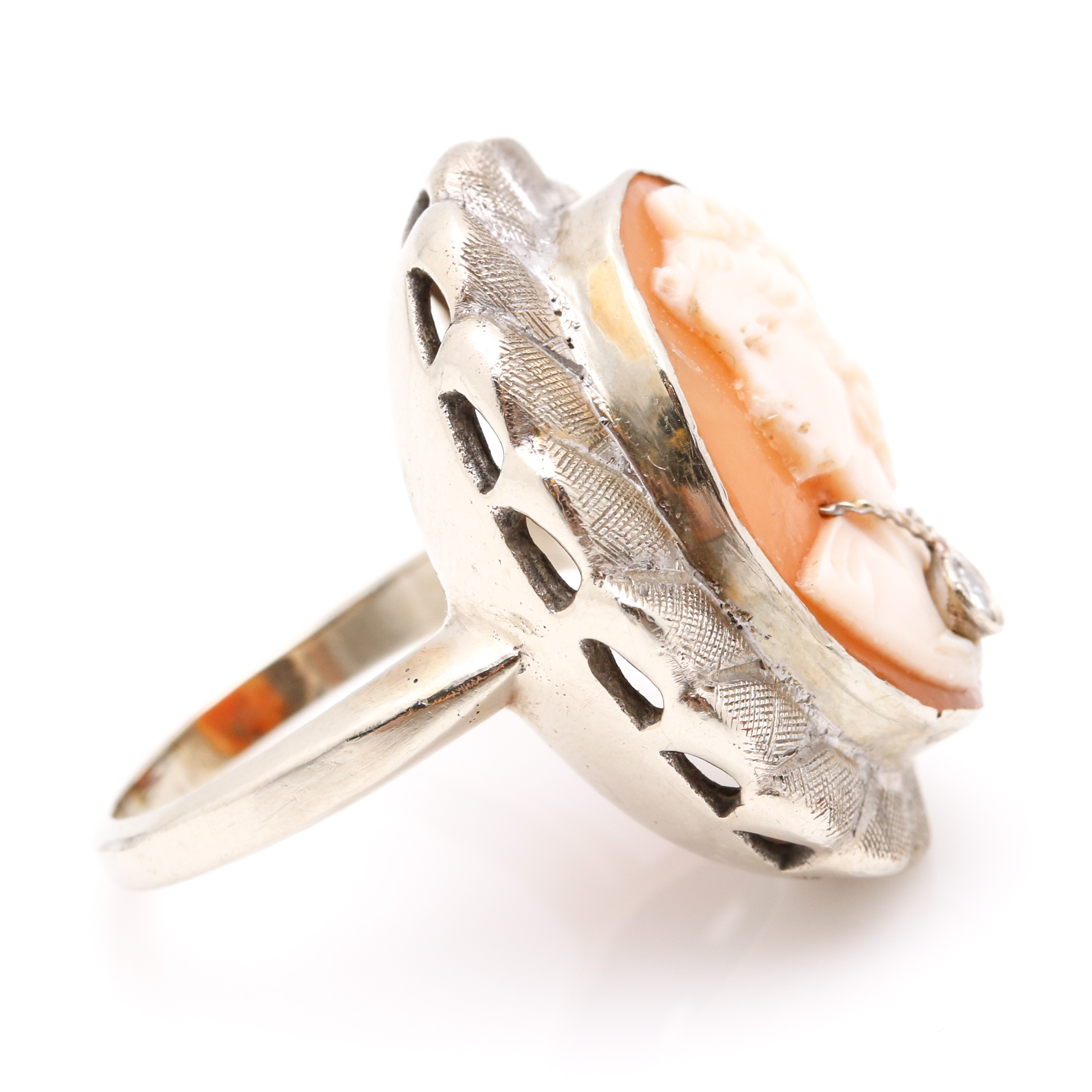 14K White Gold Vintage Habille Cameo Ring