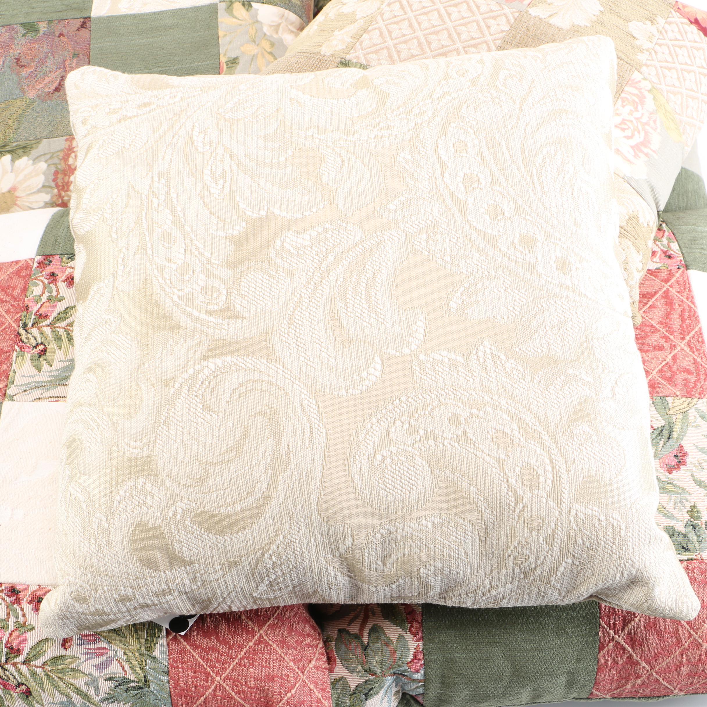 Floral Sage Green and Coral Throw Pillow Set