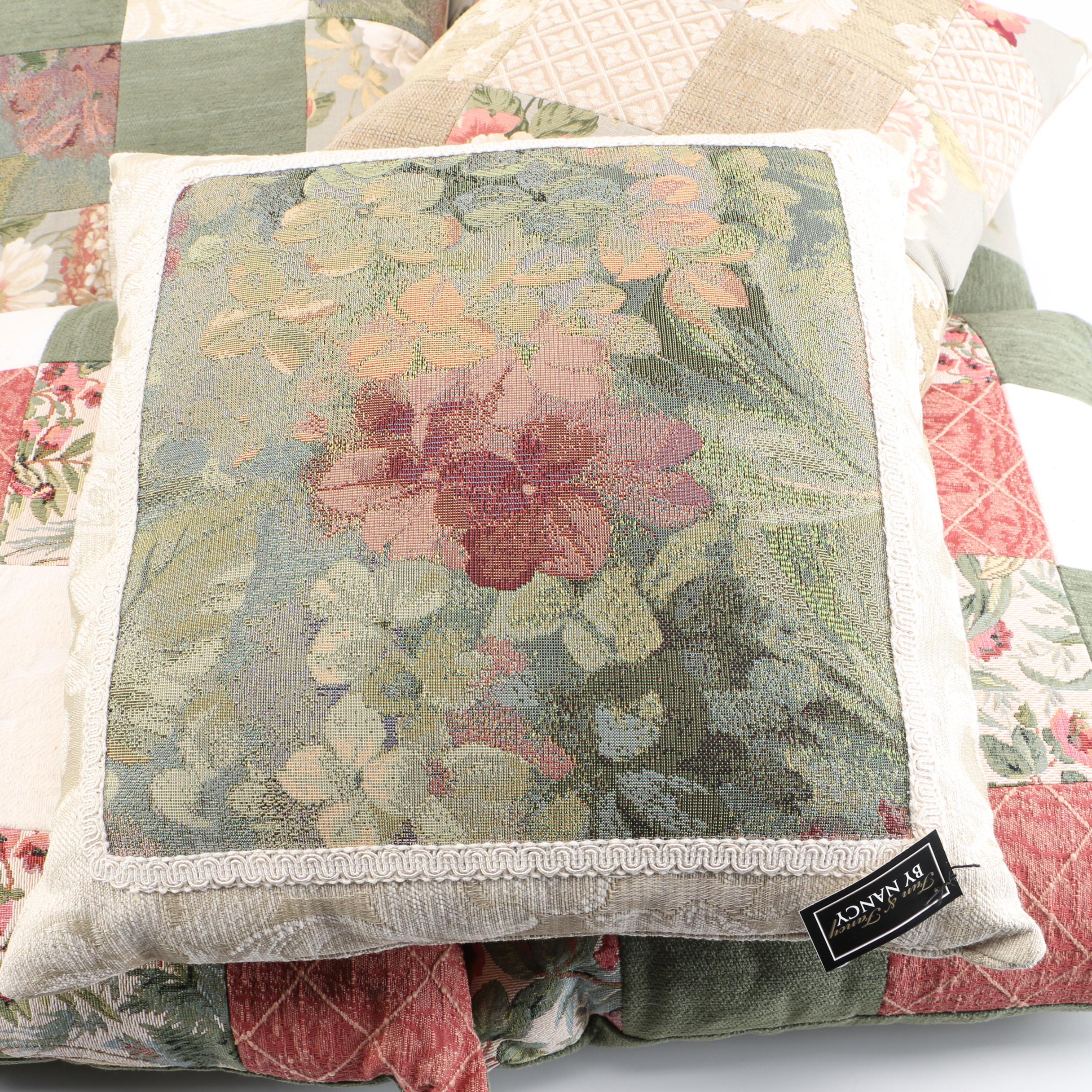 Floral Sage Green and Coral Throw Pillow Set