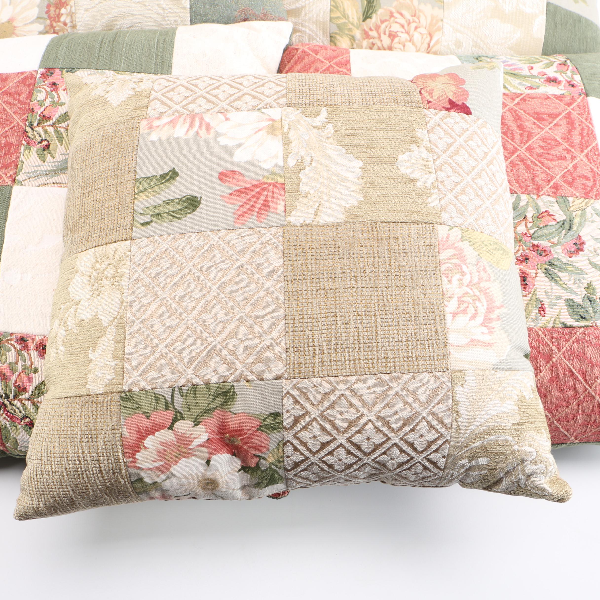 Floral Sage Green and Coral Throw Pillow Set