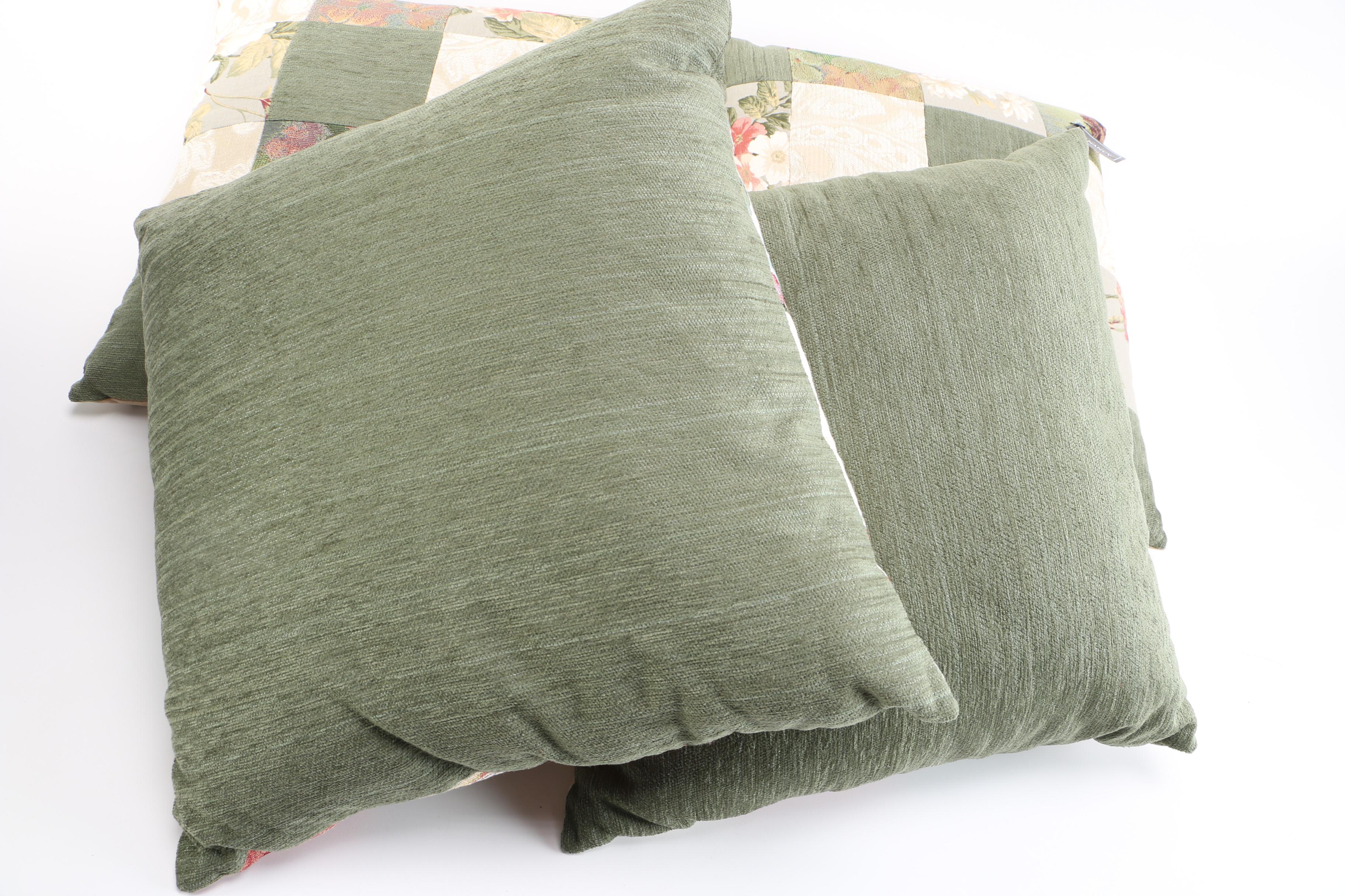 Floral Sage Green and Coral Throw Pillow Set