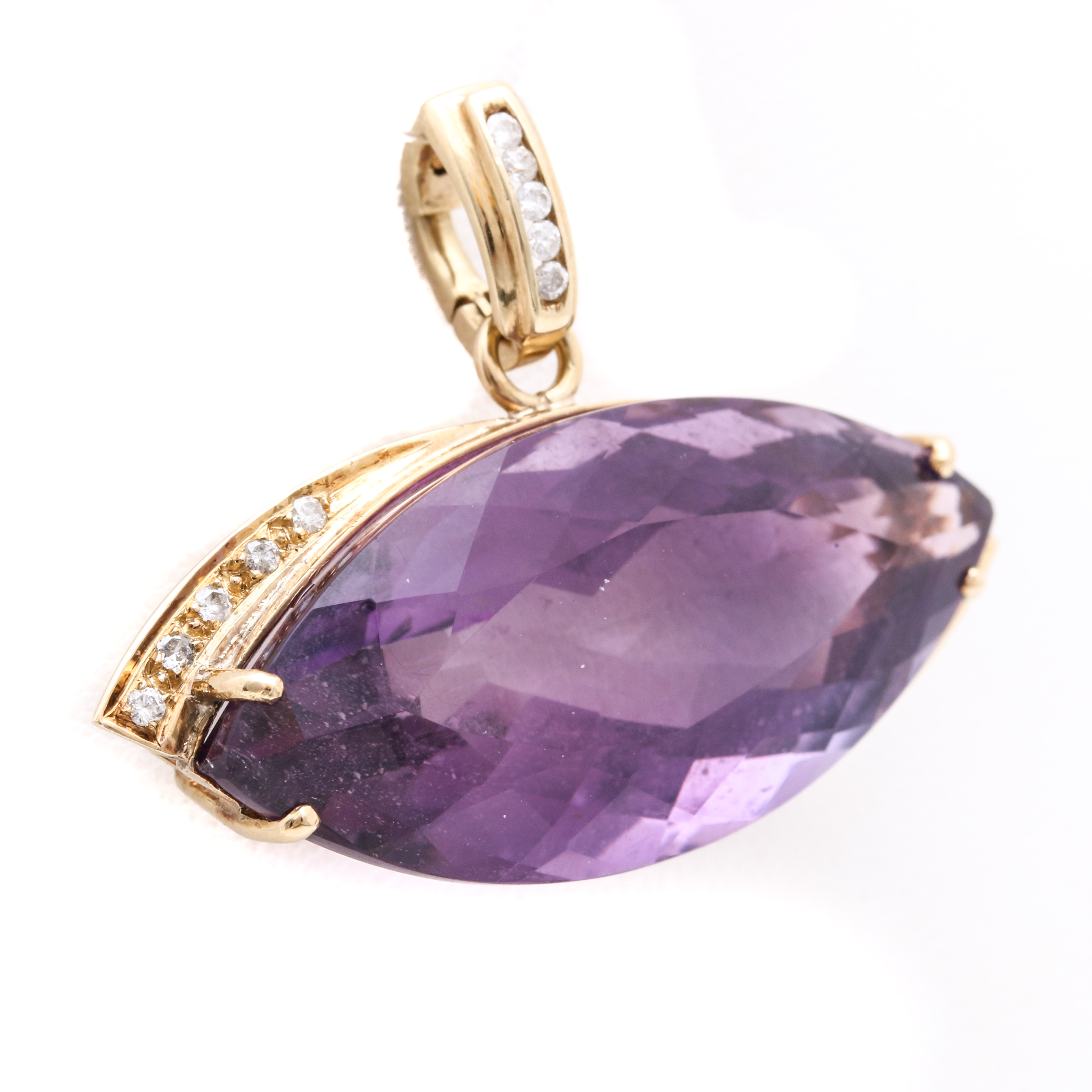 14K Yellow Gold 25.37 CT Amethyst and Diamond Pendant with an Enhancer Bail