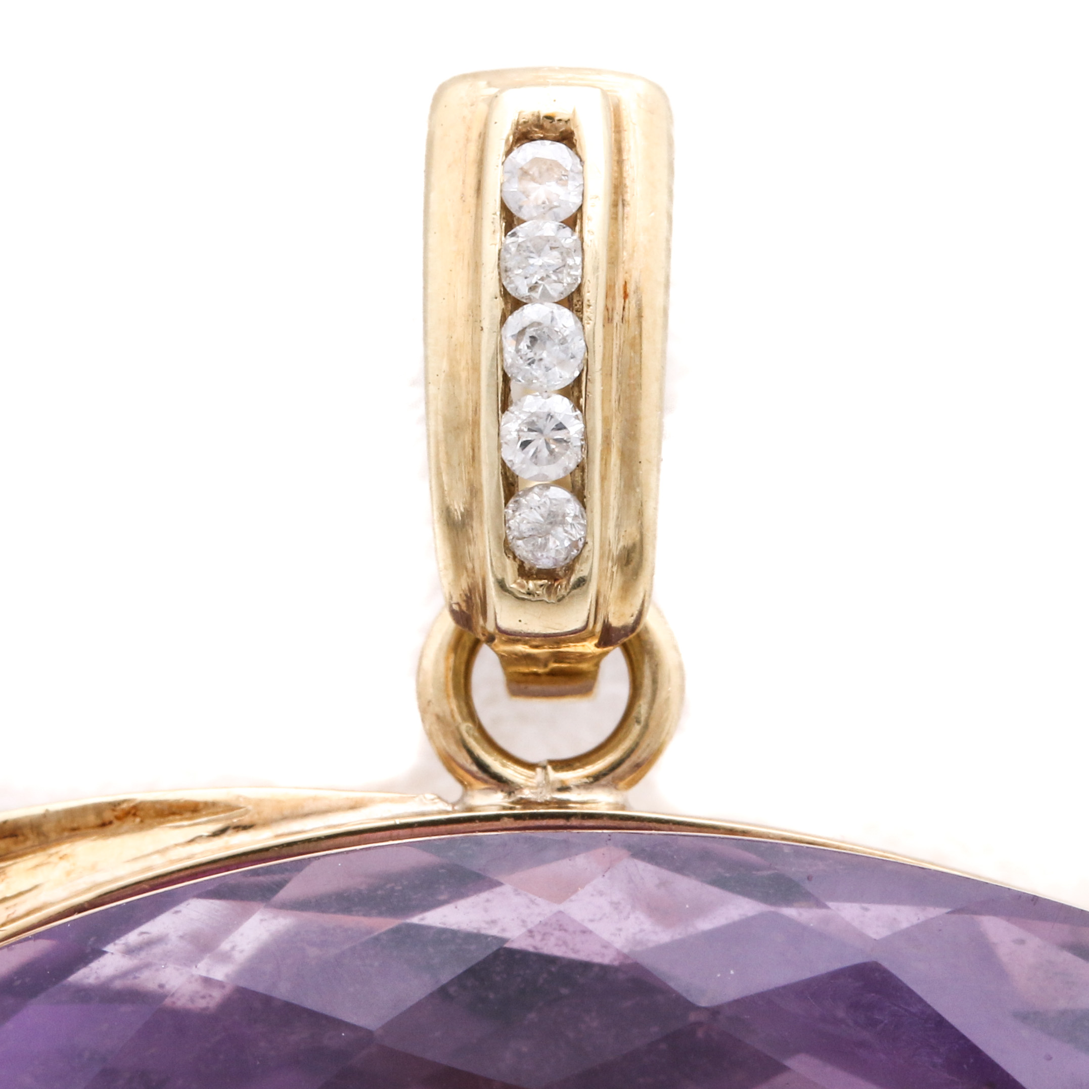 14K Yellow Gold 25.37 CT Amethyst and Diamond Pendant with an Enhancer Bail