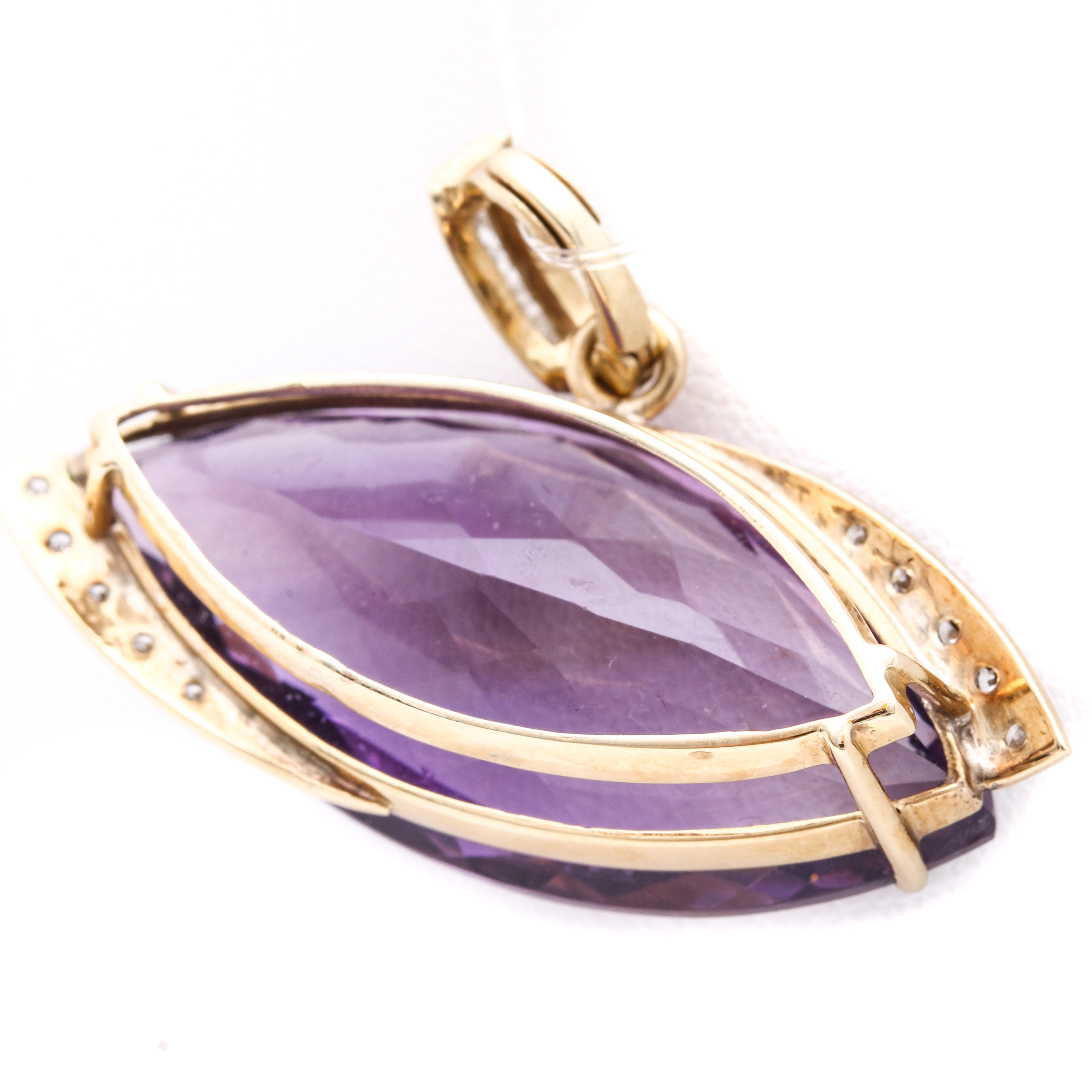 14K Yellow Gold 25.37 CT Amethyst and Diamond Pendant with an Enhancer Bail