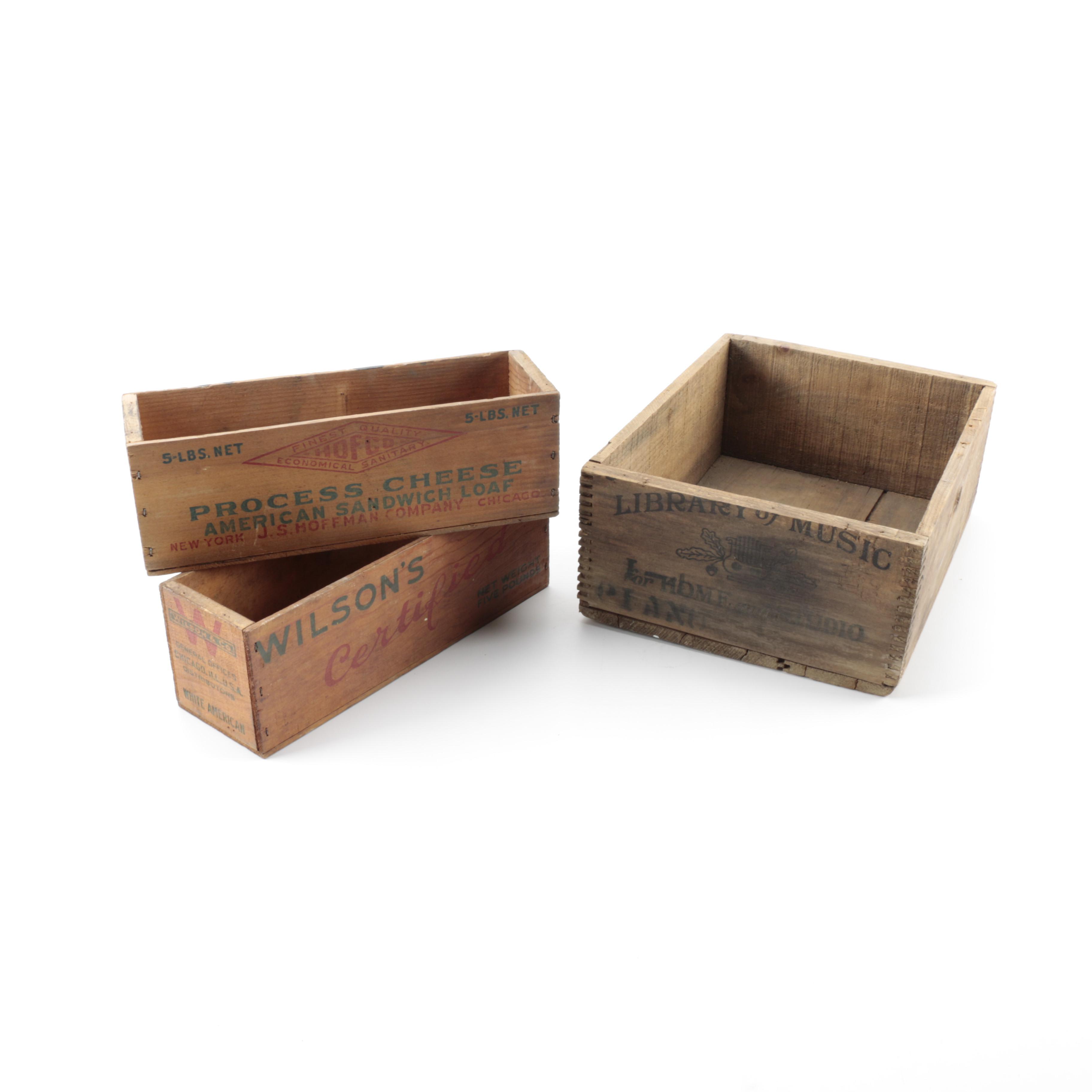 Vintage Wooden Advertising Boxes Including J.S. Hoffman Company
