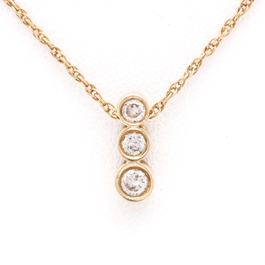 14K Yellow Gold Diamond Journey Pendant Necklace