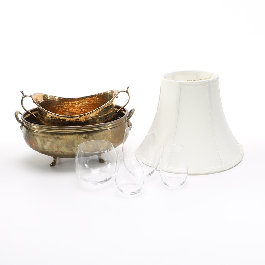 Stemless Glasses, Metal Bowls and Lamp Shade