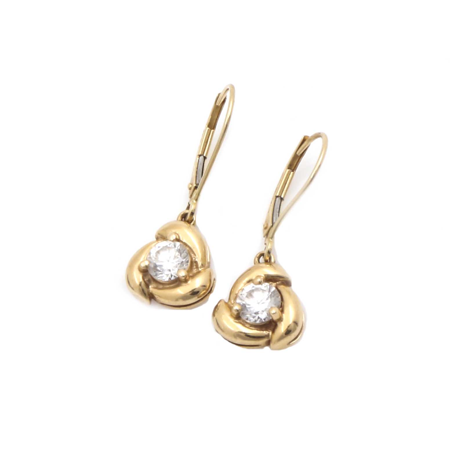 14K Yellow Gold Cubic Zirconia Dangle Earrings