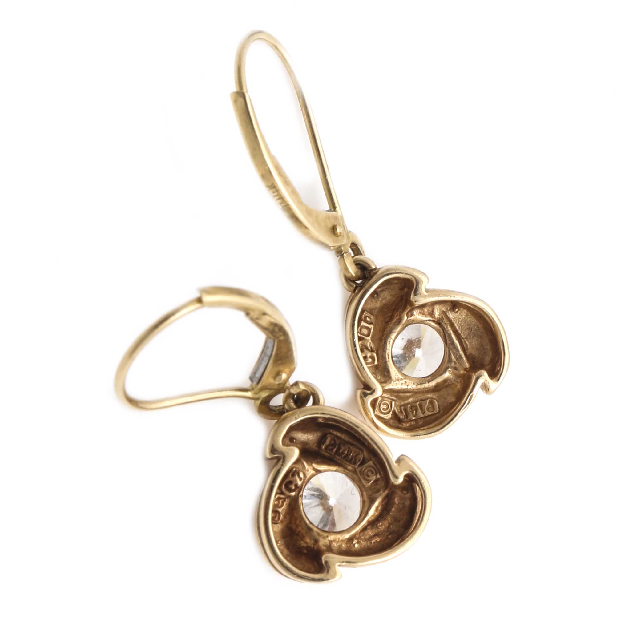 14K Yellow Gold Cubic Zirconia Dangle Earrings