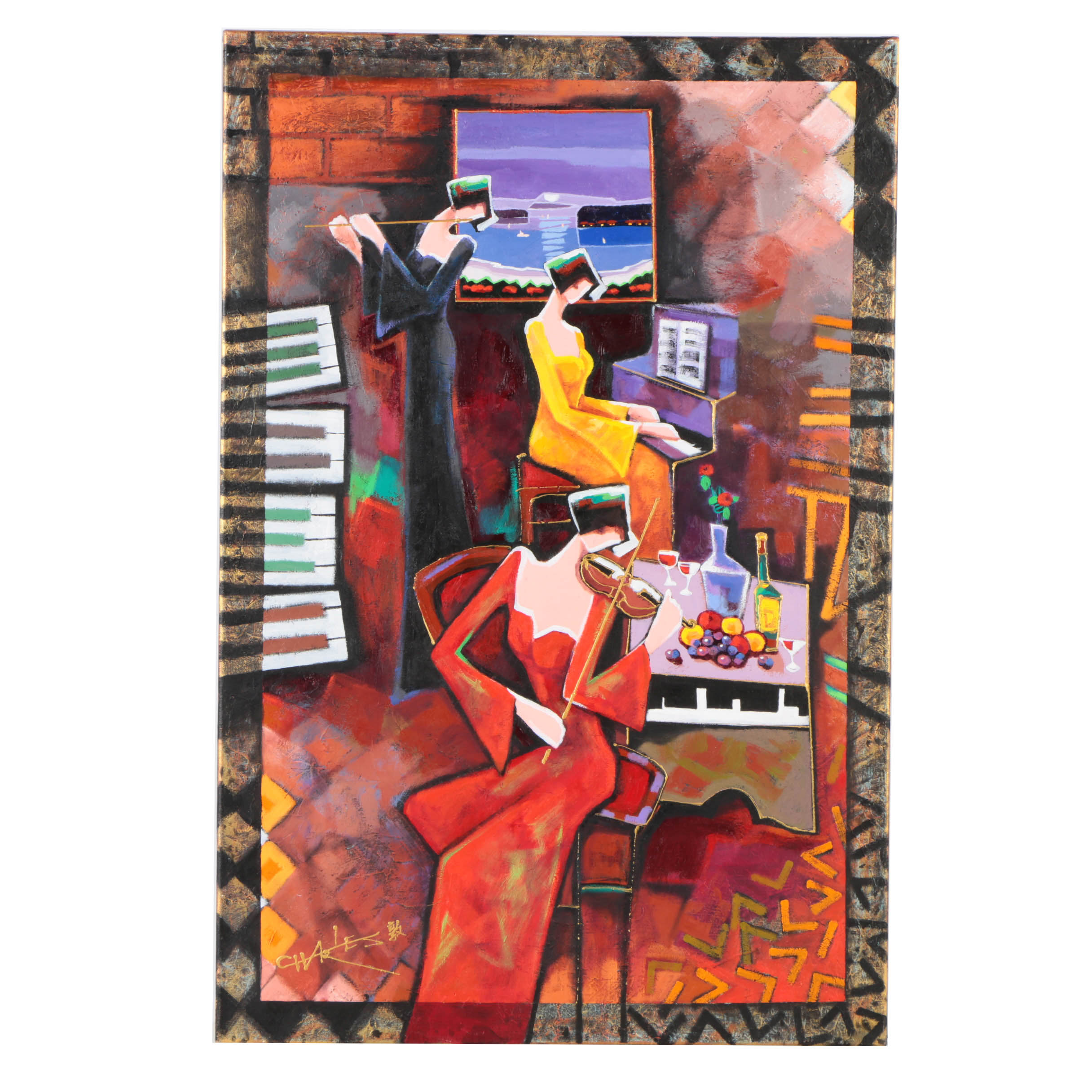 Charles Lee Acrylic Painting on Canvas "Moonlight Trio"