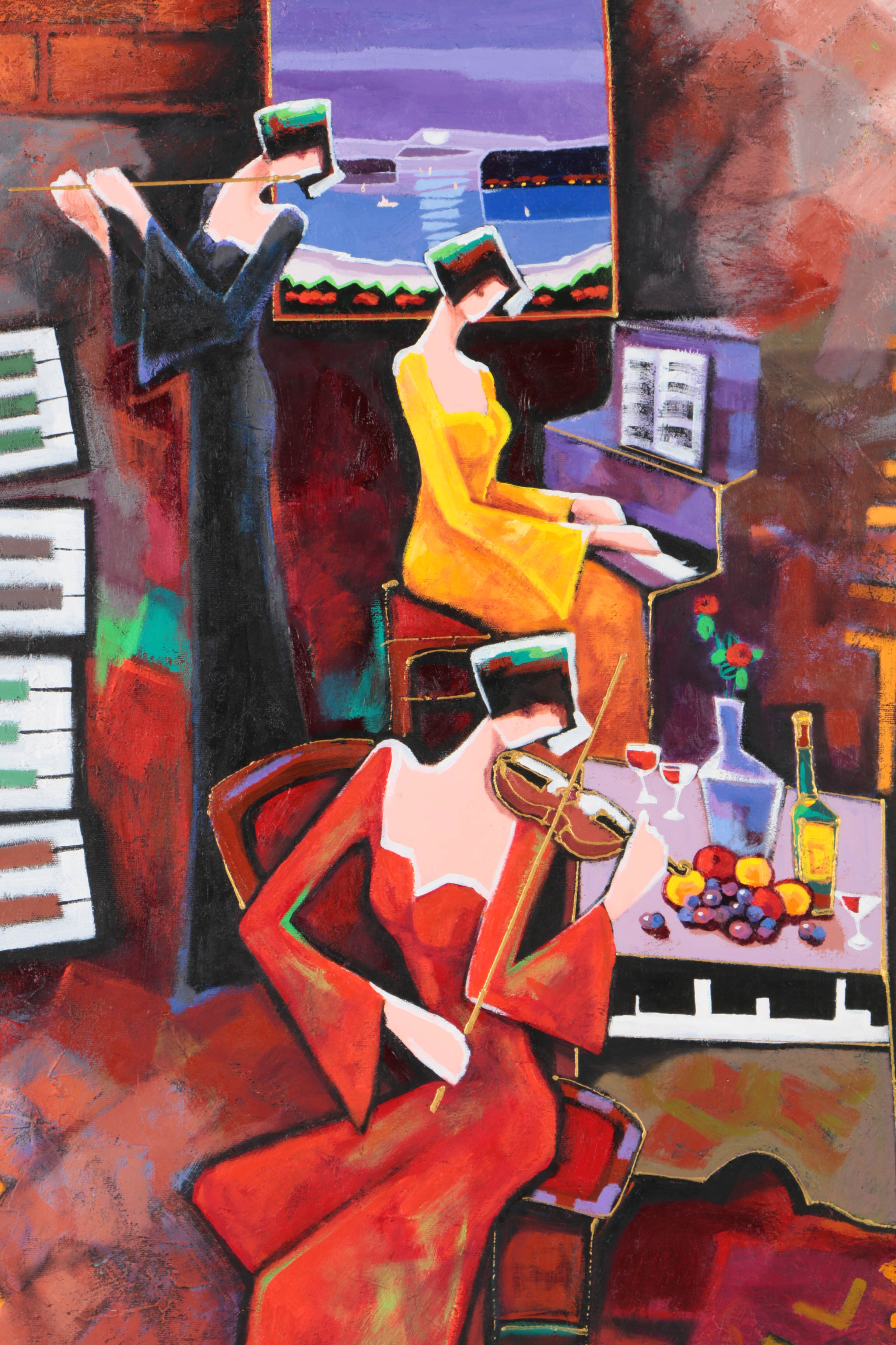 Charles Lee Acrylic Painting on Canvas "Moonlight Trio"