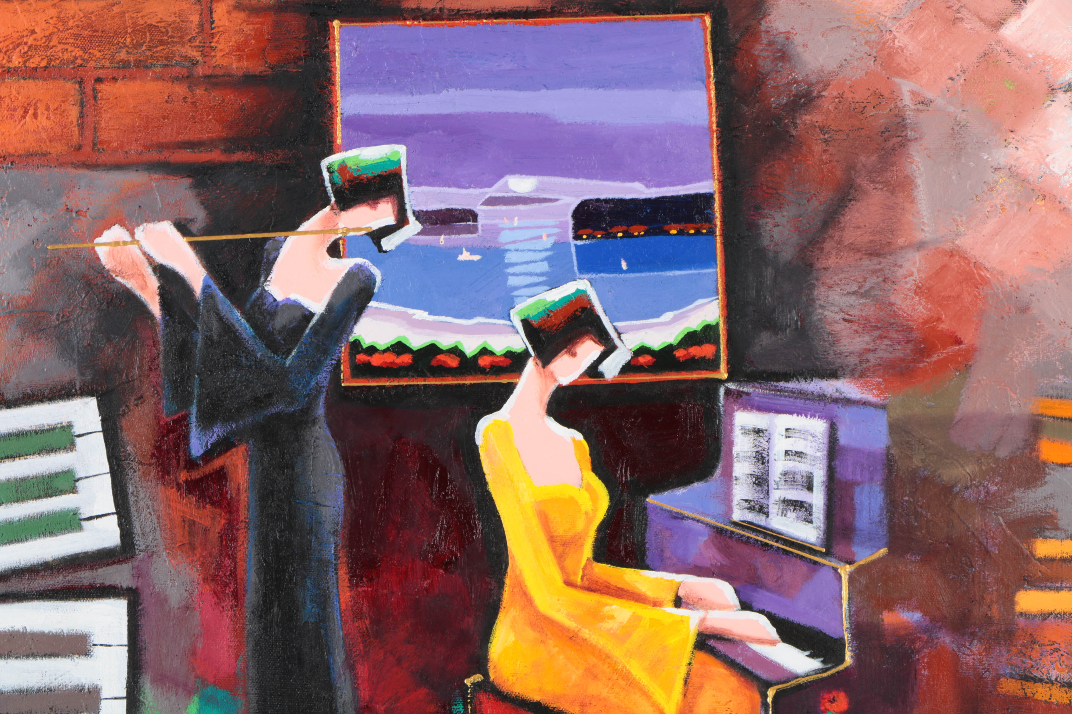 Charles Lee Acrylic Painting on Canvas "Moonlight Trio"