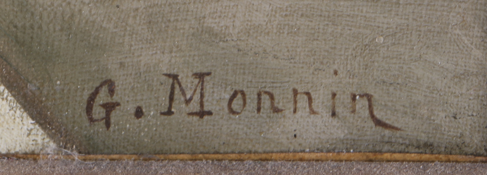 G. Monnin Oil Painting on Canvas Woman with a Flower