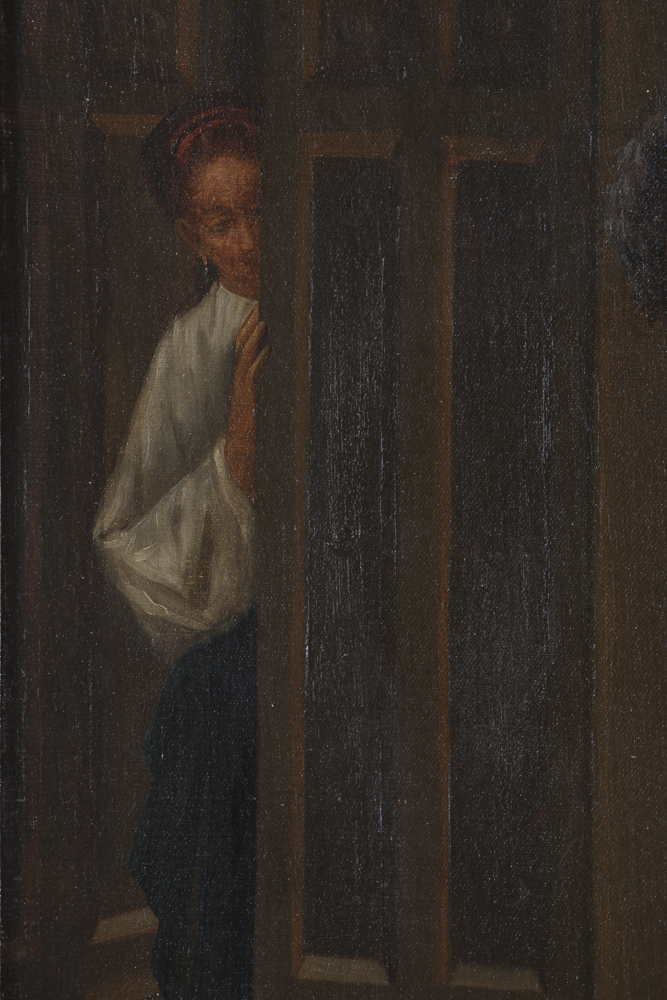 G. Monnin Oil Painting on Canvas Woman with a Flower