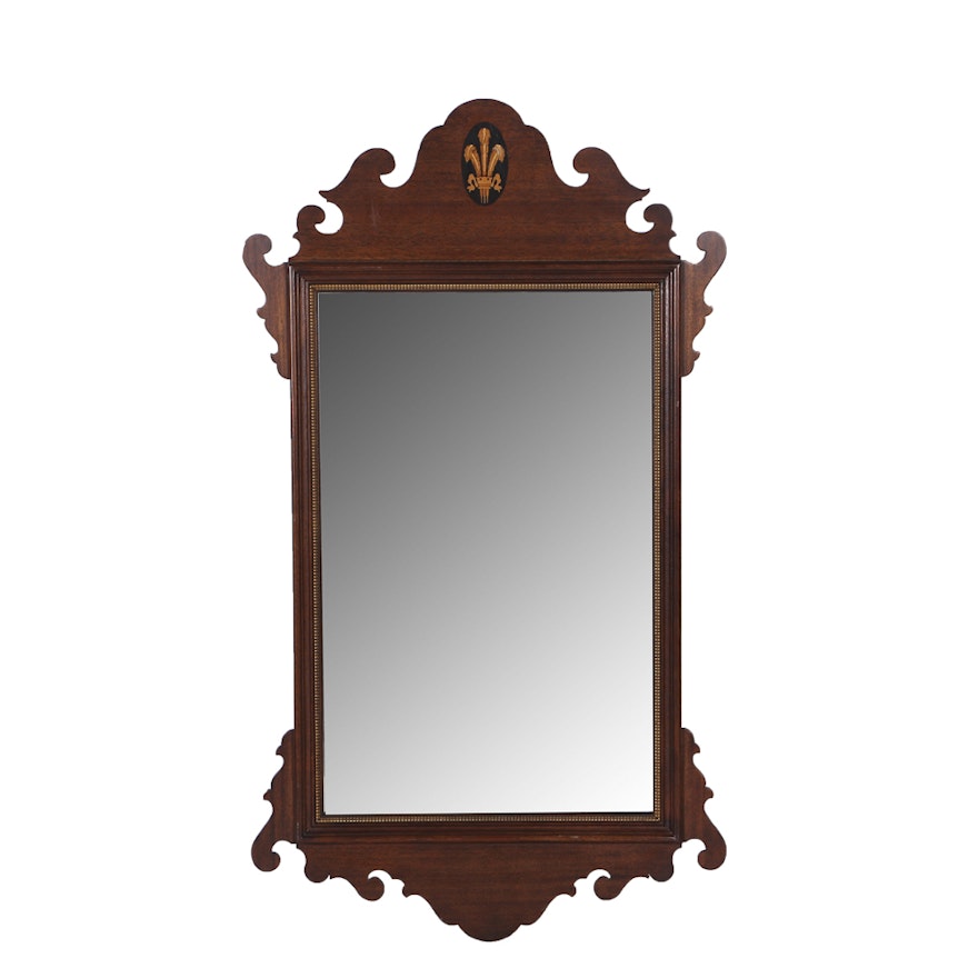 Chippendale Style Wall Mirror With Prince of Wales Feather Inlay