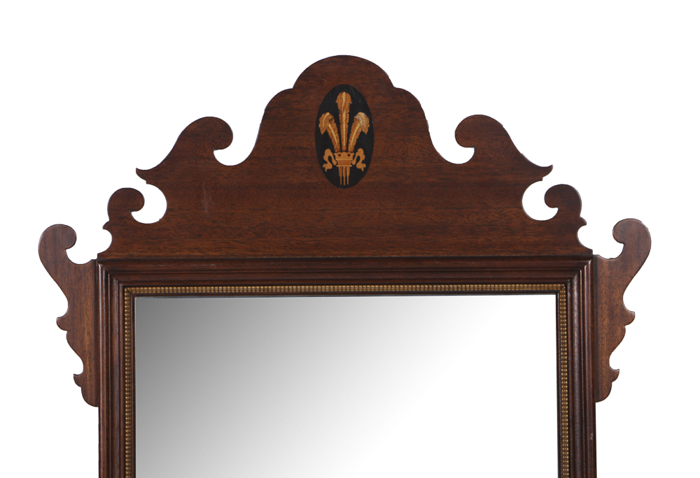 Chippendale Style Wall Mirror With Prince of Wales Feather Inlay