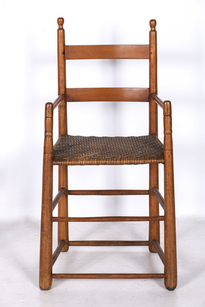 Antique Banister-Back Side Chair and Child's Ladderback Highchair