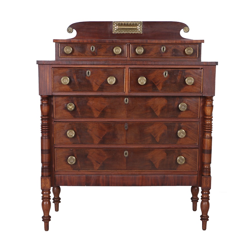 Antique Empire Mahogany Chest With Seven Drawers