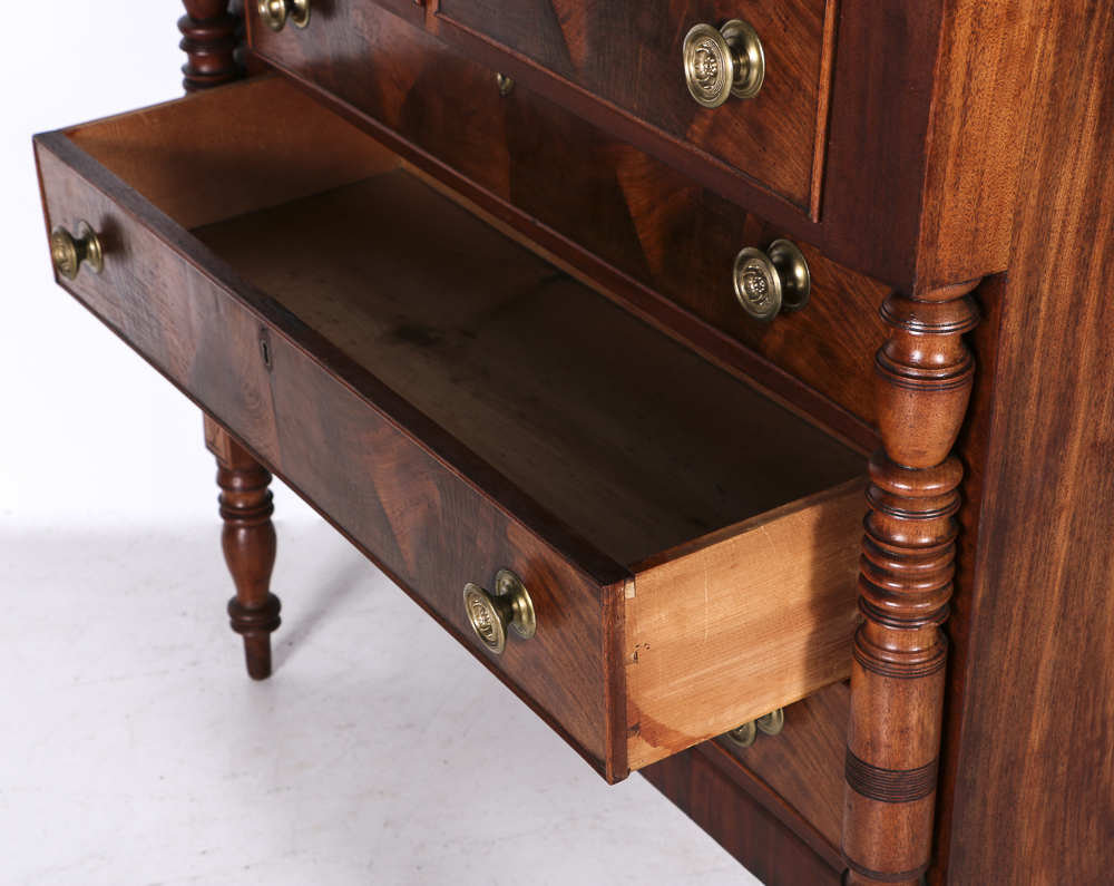Antique Empire Mahogany Chest With Seven Drawers