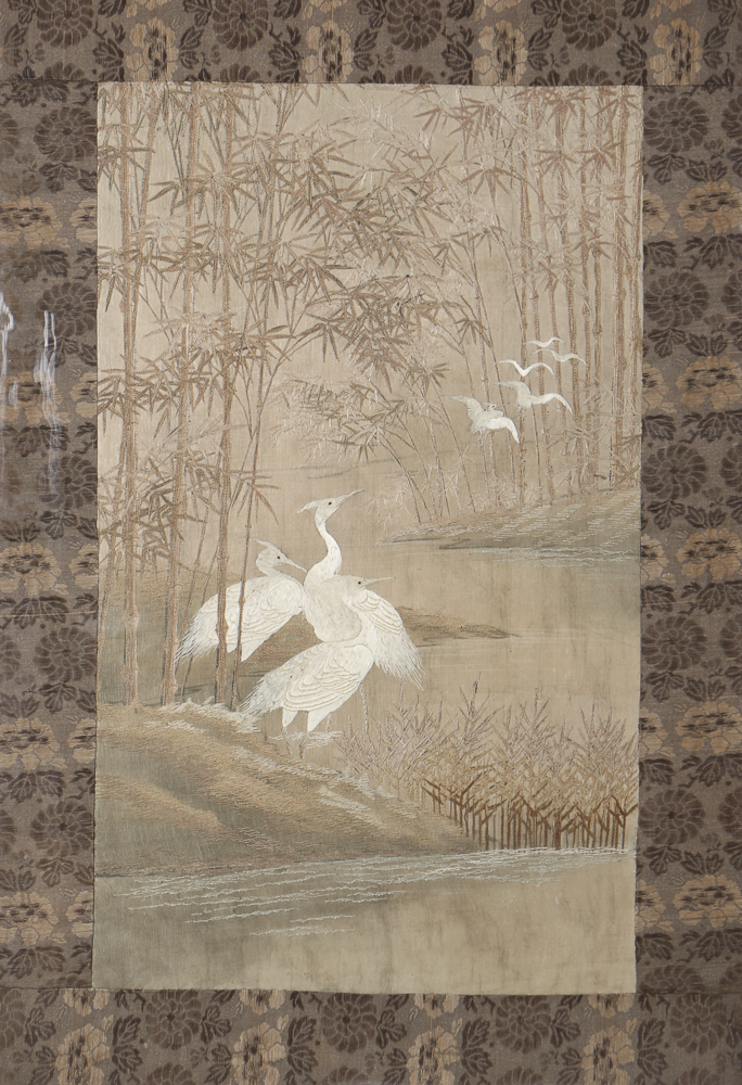 Antique Queen Anne Style Room Divider With East Asian Embroidery Panel