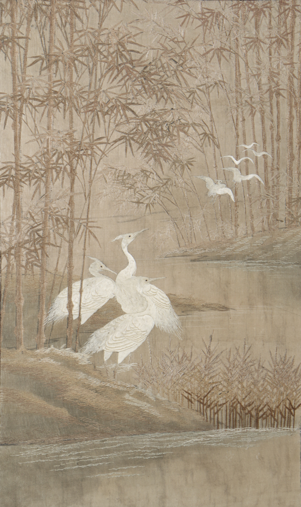 Antique Queen Anne Style Room Divider With East Asian Embroidery Panel