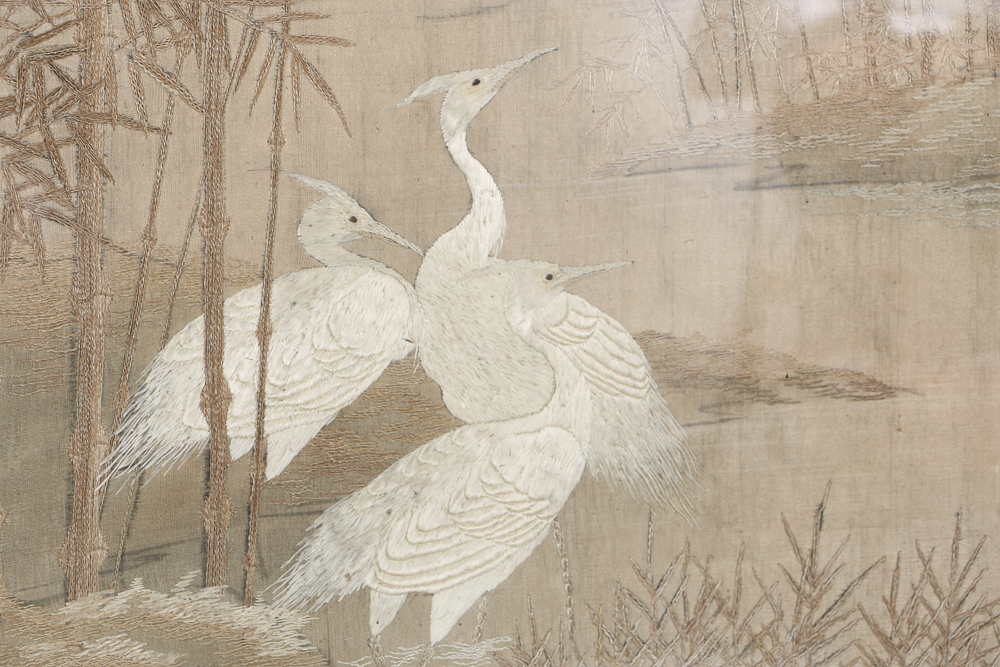 Antique Queen Anne Style Room Divider With East Asian Embroidery Panel