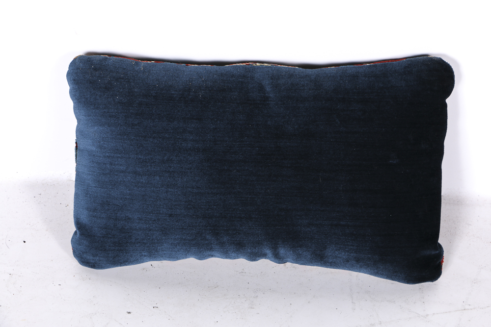 Four Wool Rug Accent Pillows and Woven Textile