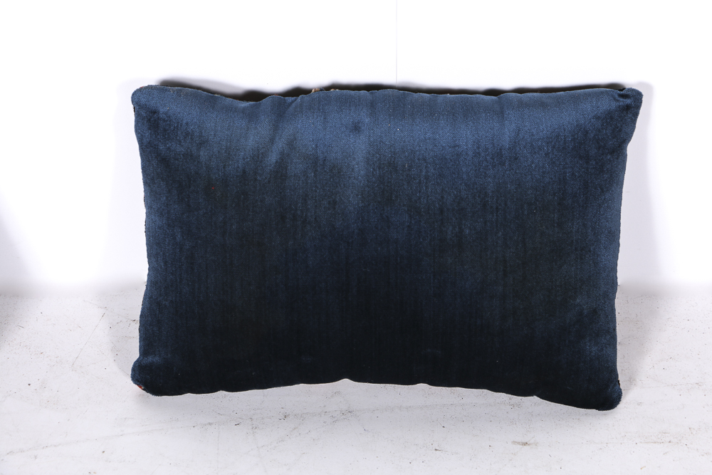 Four Wool Rug Accent Pillows and Woven Textile