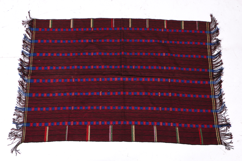 Four Wool Rug Accent Pillows and Woven Textile