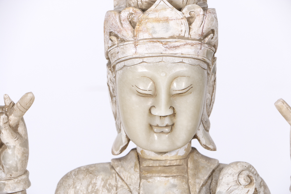 19th-Century East Asian Carved Marble Bodhisattva Sculpture