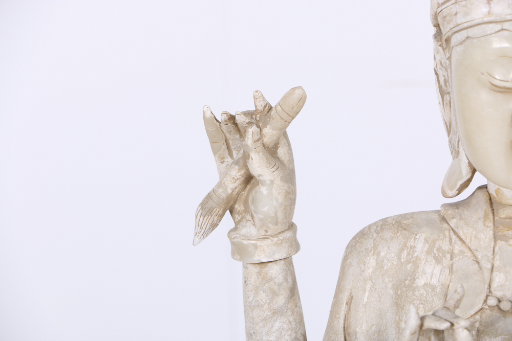 19th-Century East Asian Carved Marble Bodhisattva Sculpture
