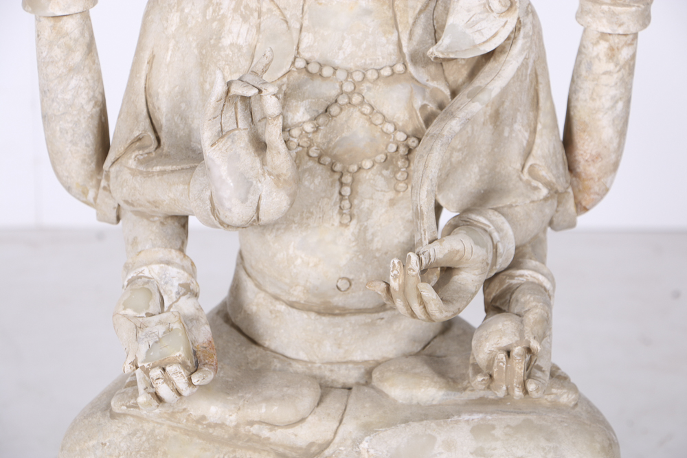 19th-Century East Asian Carved Marble Bodhisattva Sculpture