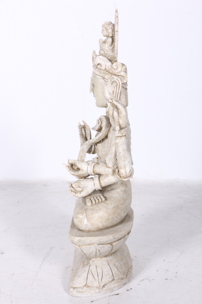 19th-Century East Asian Carved Marble Bodhisattva Sculpture