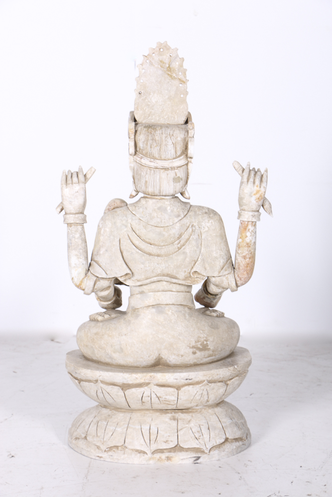19th-Century East Asian Carved Marble Bodhisattva Sculpture