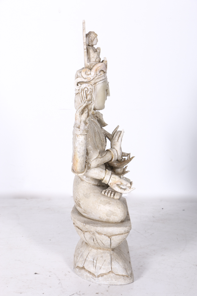 19th-Century East Asian Carved Marble Bodhisattva Sculpture
