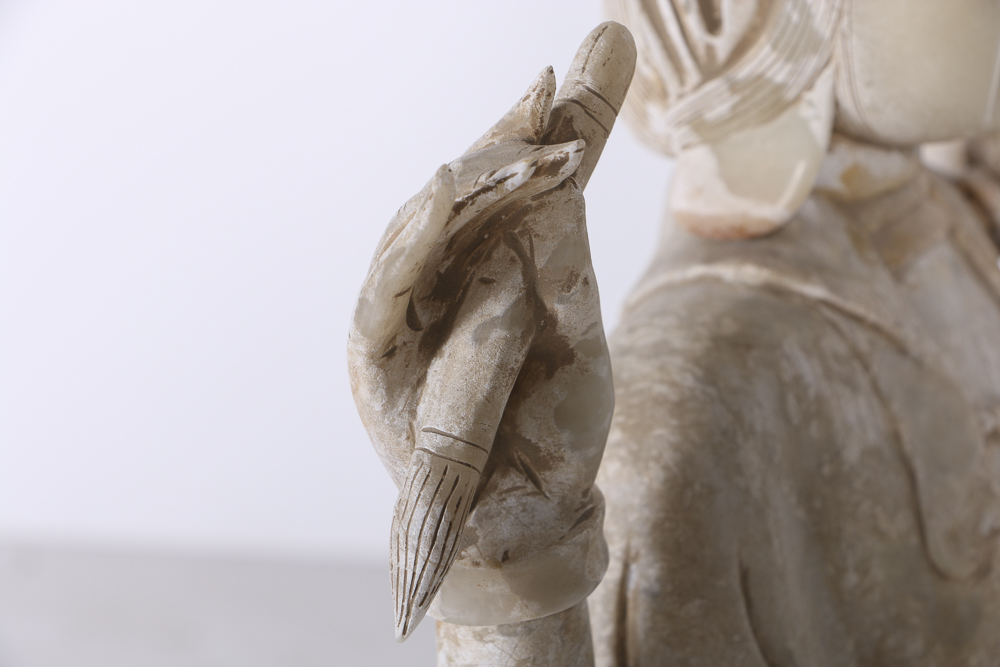 19th-Century East Asian Carved Marble Bodhisattva Sculpture