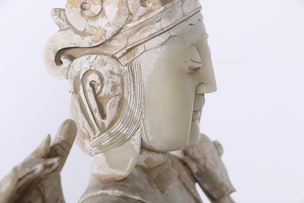 19th-Century East Asian Carved Marble Bodhisattva Sculpture