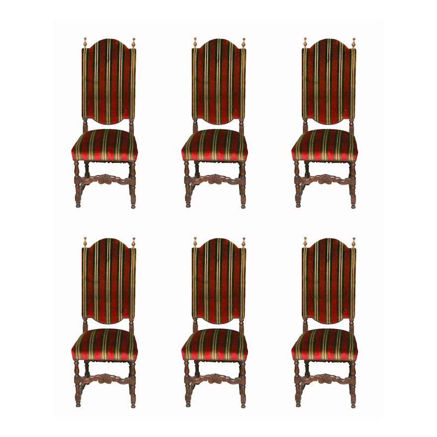 Set of Vintage Spanish Revival Style Wooden Upholstered Chairs