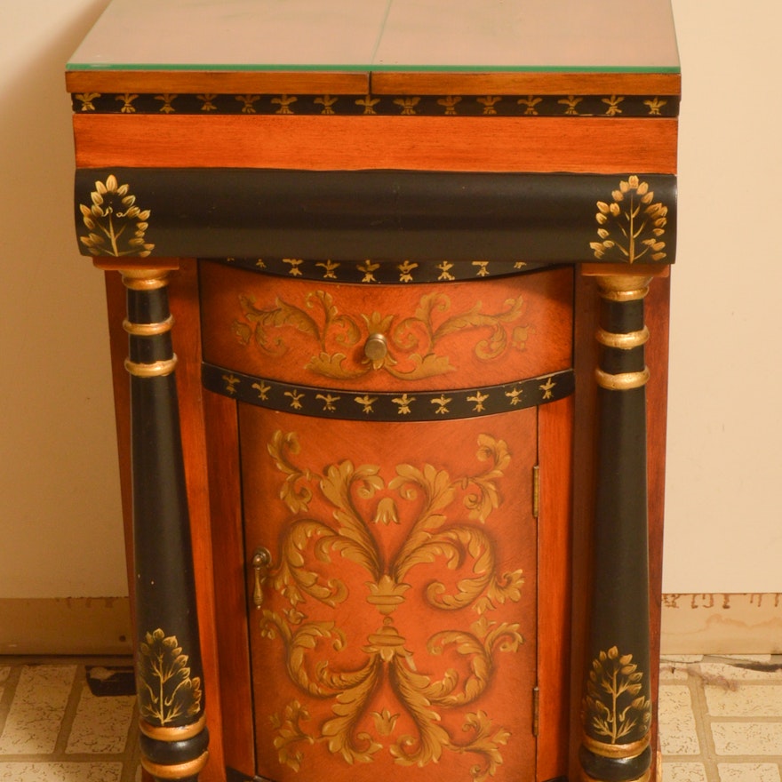 Hand-Painted Side Cabinet with Flip-Top Leaves