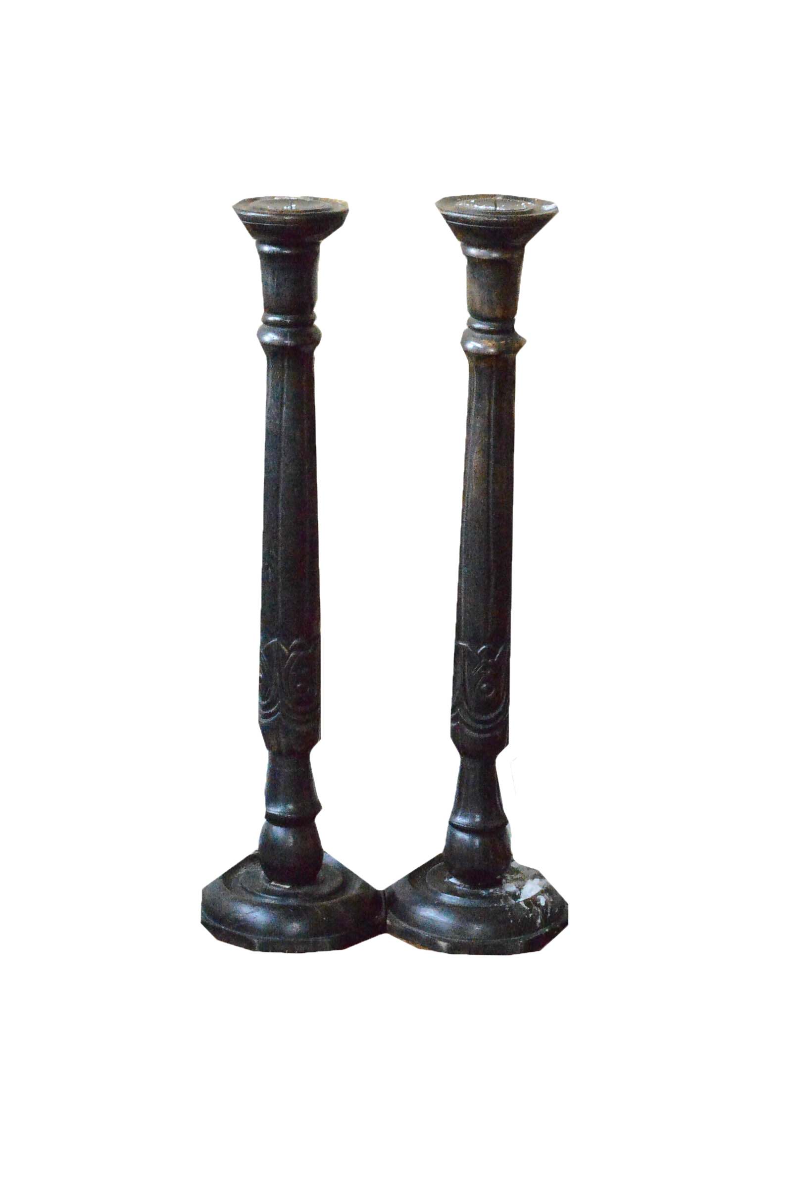 Pair of Carved Wooden Indian Candlesticks
