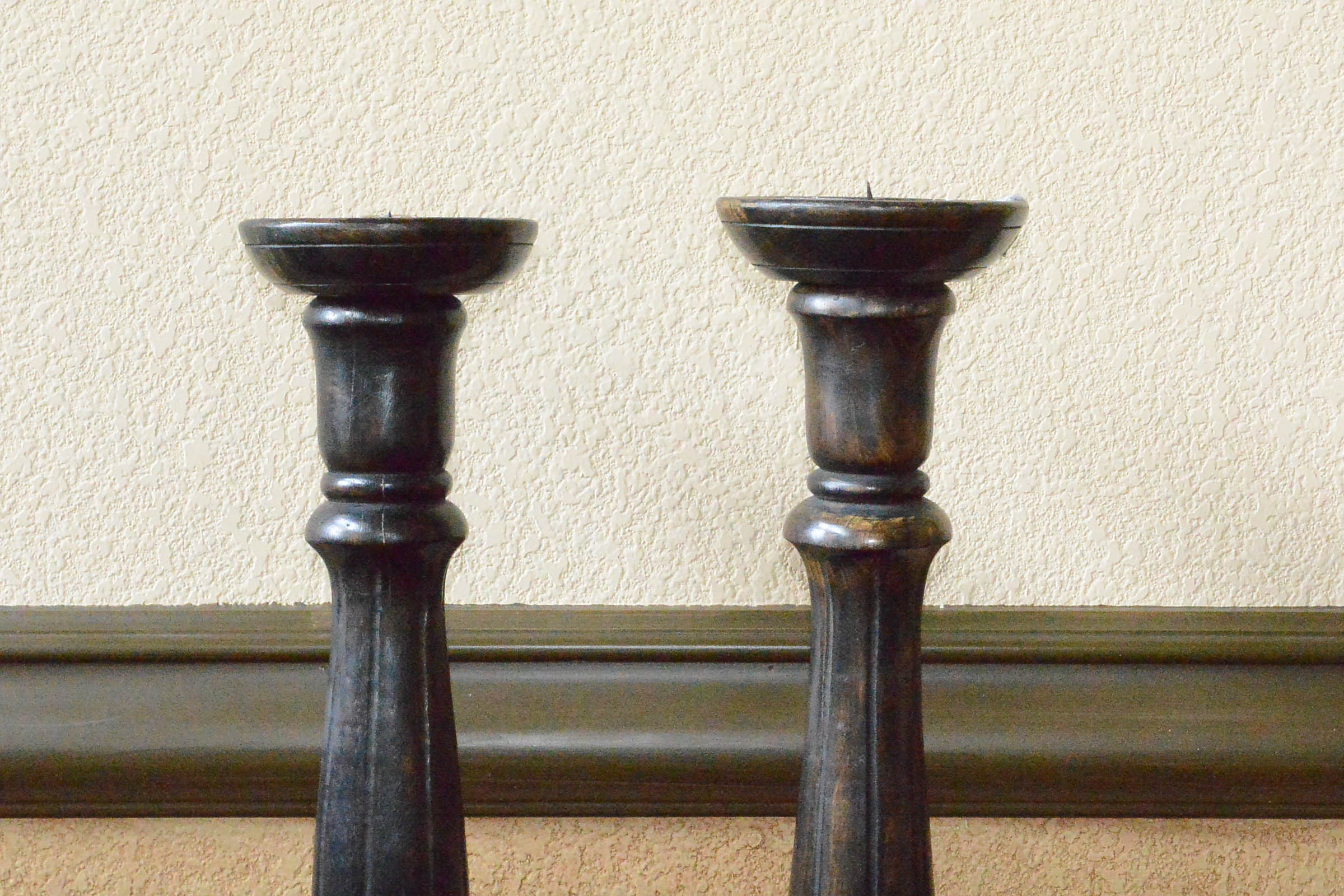 Pair of Carved Wooden Indian Candlesticks