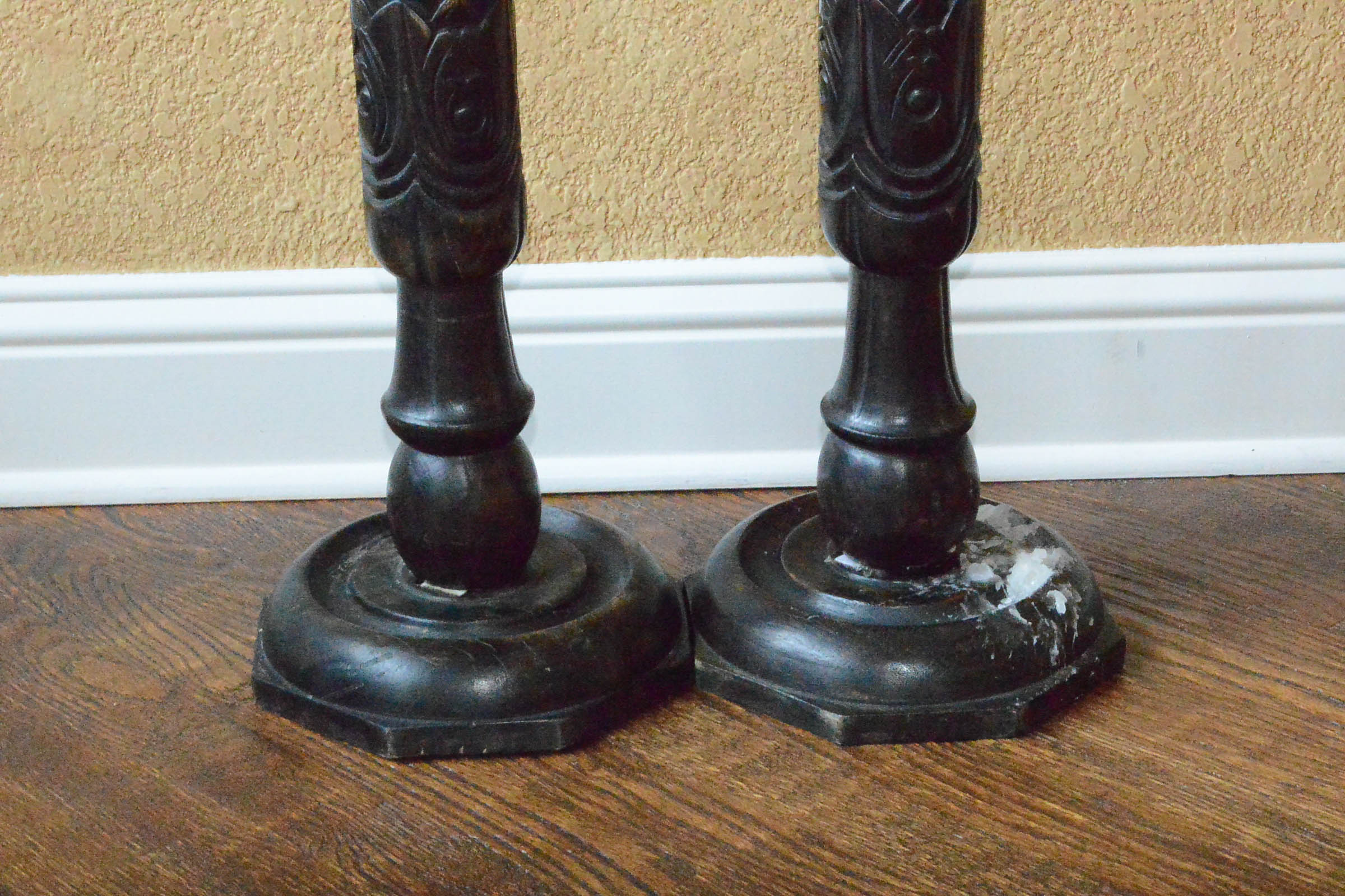 Pair of Carved Wooden Indian Candlesticks