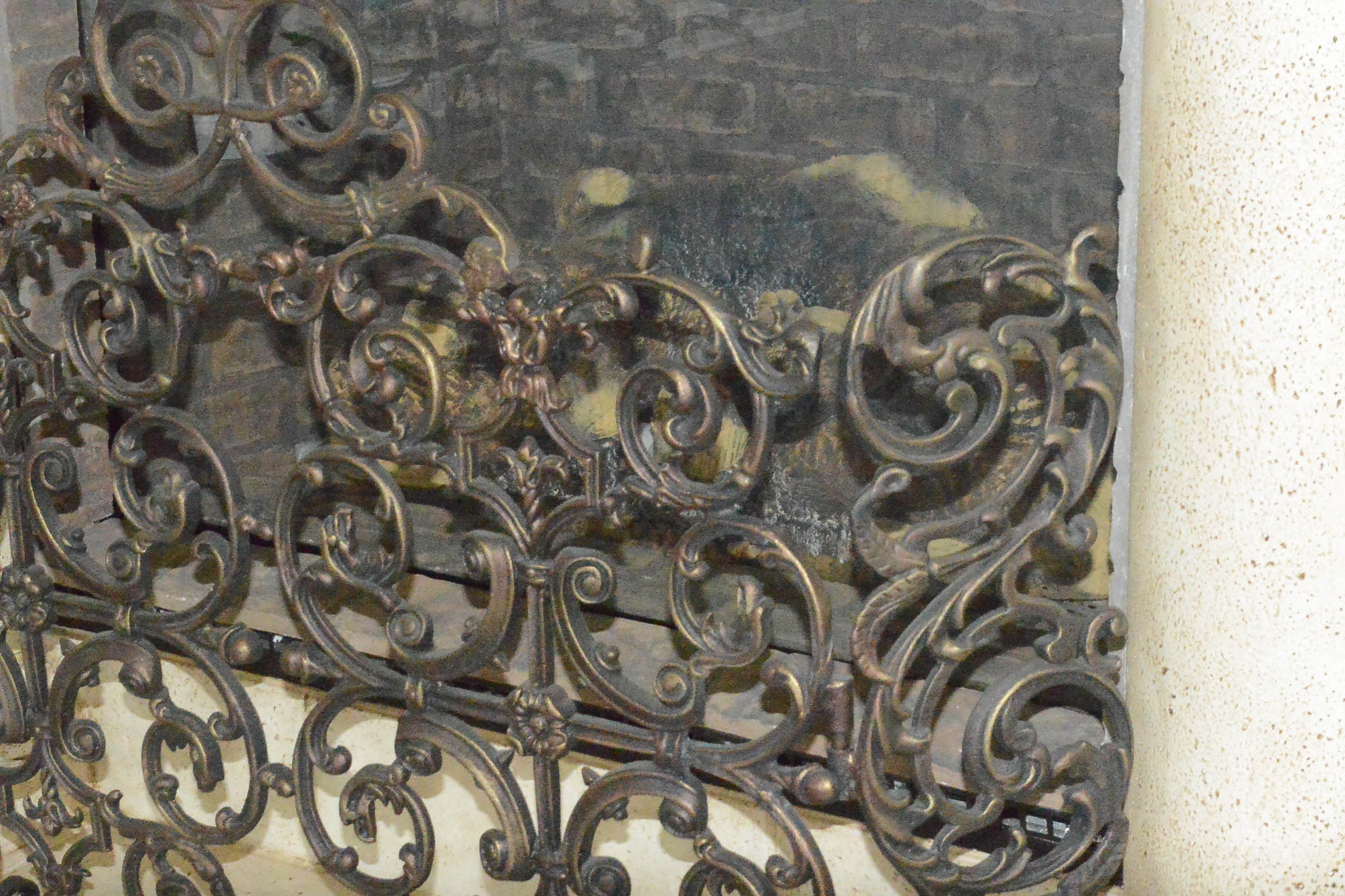 Large Cast Metal Fireplace Screen with Ornate Scrollwork