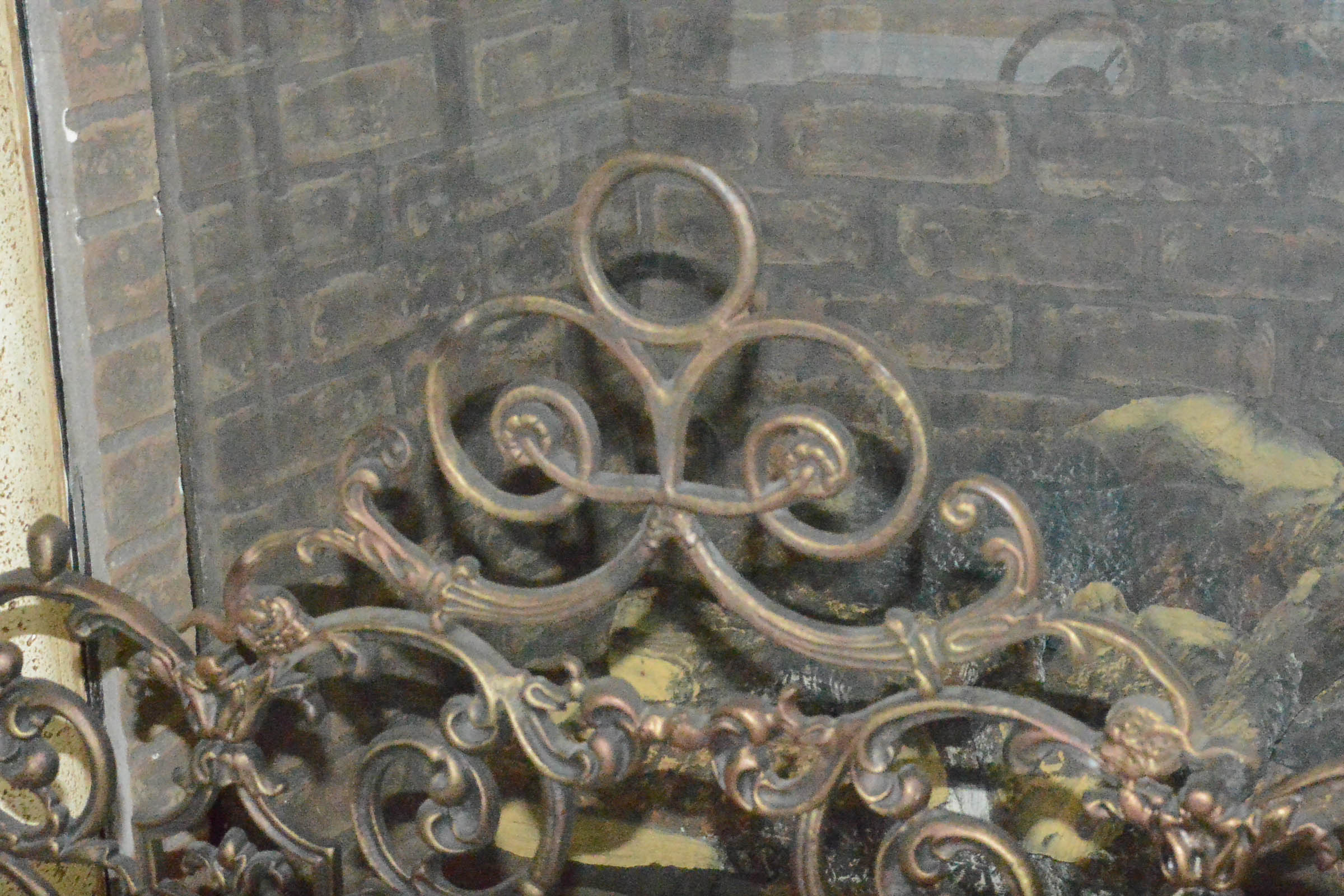 Large Cast Metal Fireplace Screen with Ornate Scrollwork