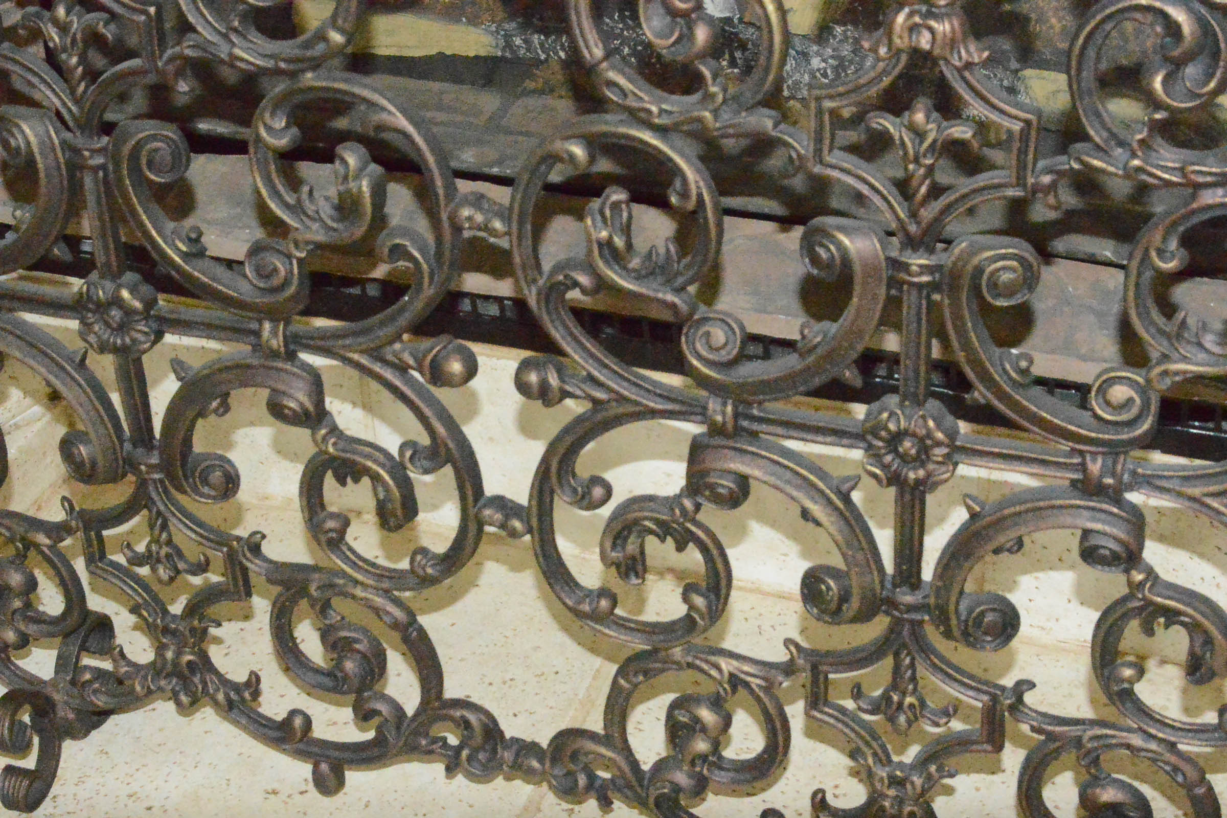 Large Cast Metal Fireplace Screen with Ornate Scrollwork